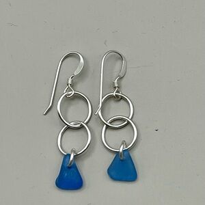 Cobalt Blue Seaglass Geometric Sterling Silver Earrings